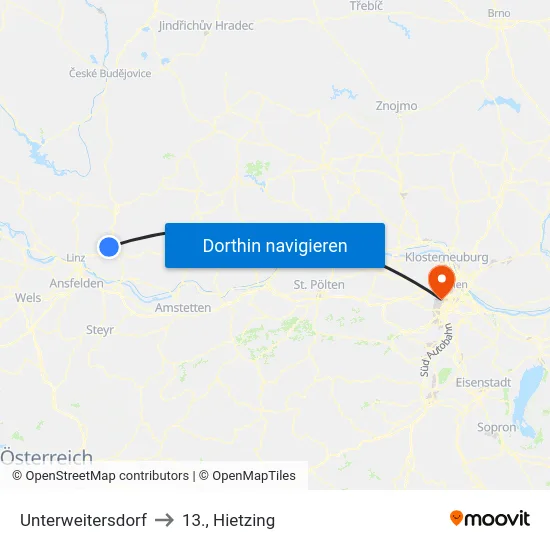 Unterweitersdorf to 13., Hietzing map