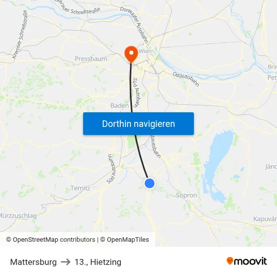Mattersburg to 13., Hietzing map