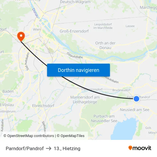 Parndorf/Pandrof to 13., Hietzing map