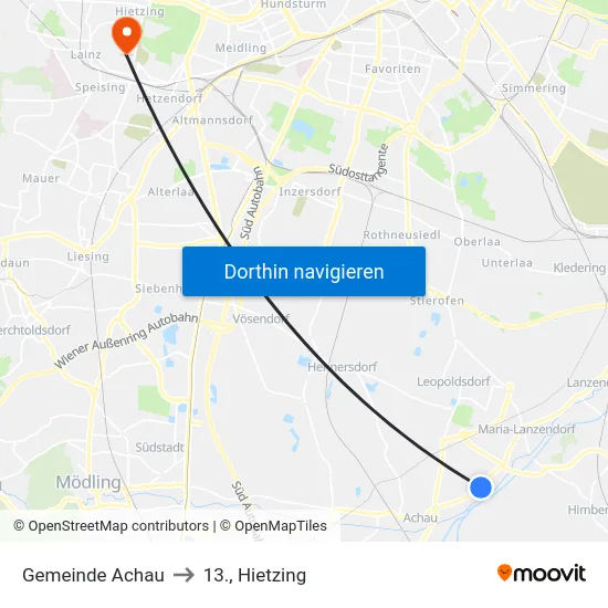 Gemeinde Achau to 13., Hietzing map
