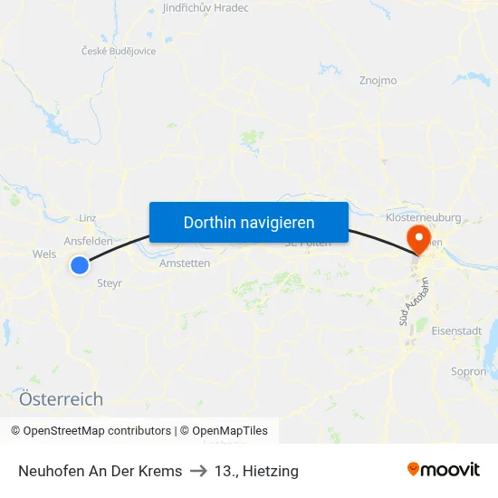 Neuhofen An Der Krems to 13., Hietzing map