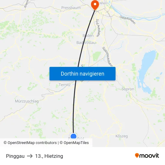 Pinggau to 13., Hietzing map