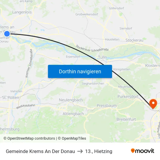 Gemeinde Krems An Der Donau to 13., Hietzing map