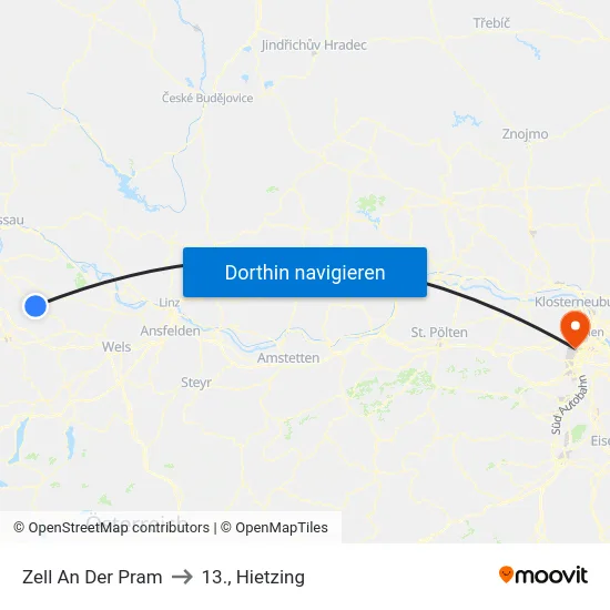 Zell An Der Pram to 13., Hietzing map