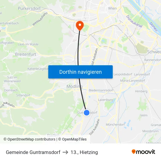 Gemeinde Guntramsdorf to 13., Hietzing map