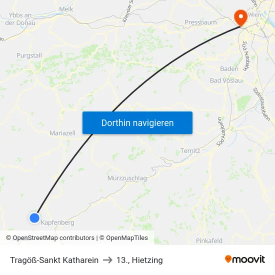 Tragöß-Sankt Katharein to 13., Hietzing map