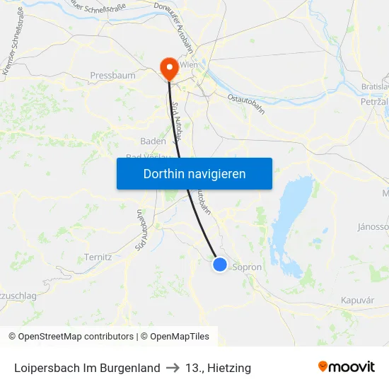 Loipersbach Im Burgenland to 13., Hietzing map