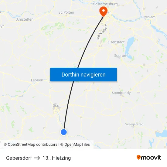 Gabersdorf to 13., Hietzing map