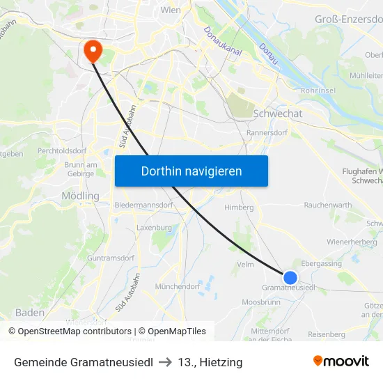Gemeinde Gramatneusiedl to 13., Hietzing map