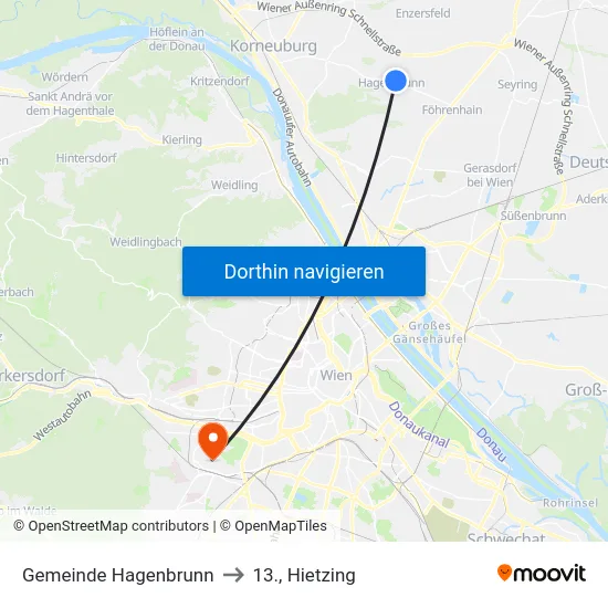 Gemeinde Hagenbrunn to 13., Hietzing map
