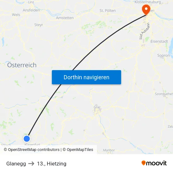 Glanegg to 13., Hietzing map