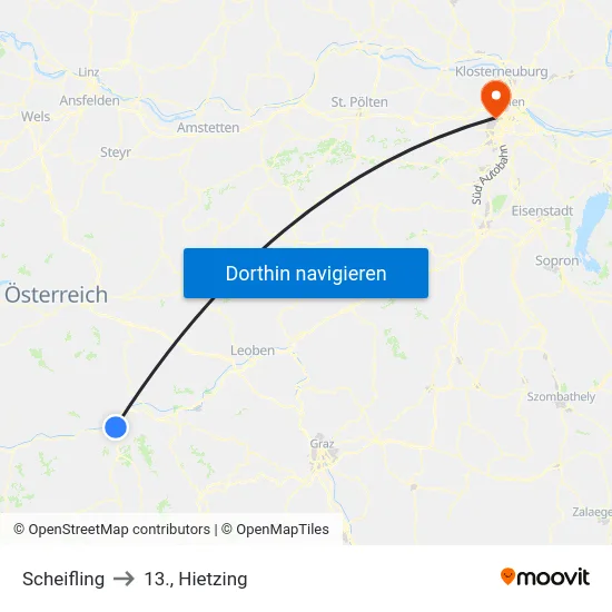 Scheifling to 13., Hietzing map