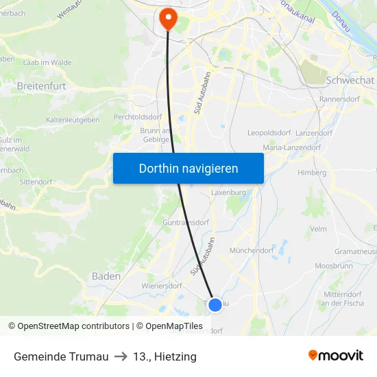 Gemeinde Trumau to 13., Hietzing map