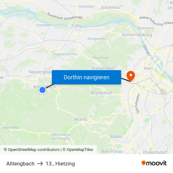 Altlengbach to 13., Hietzing map