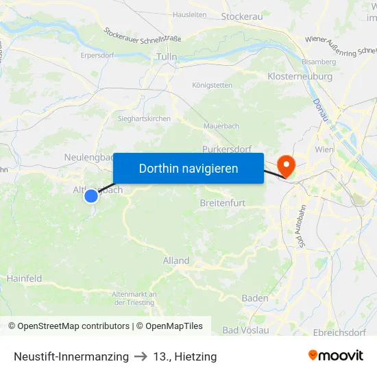 Neustift-Innermanzing to 13., Hietzing map