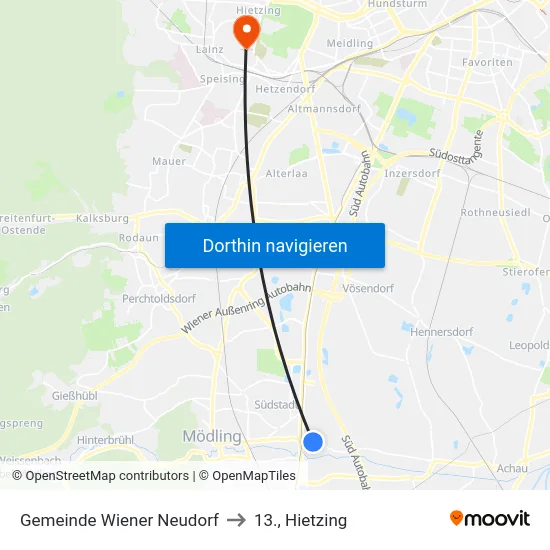 Gemeinde Wiener Neudorf to 13., Hietzing map