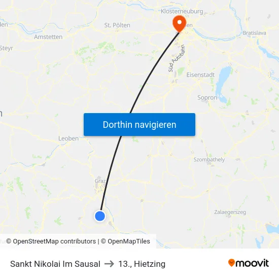 Sankt Nikolai Im Sausal to 13., Hietzing map