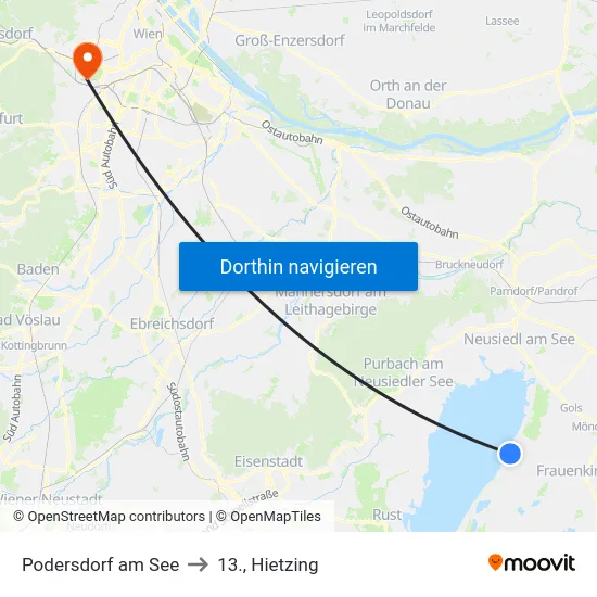 Podersdorf am See to 13., Hietzing map
