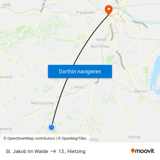 St. Jakob Im Walde to 13., Hietzing map