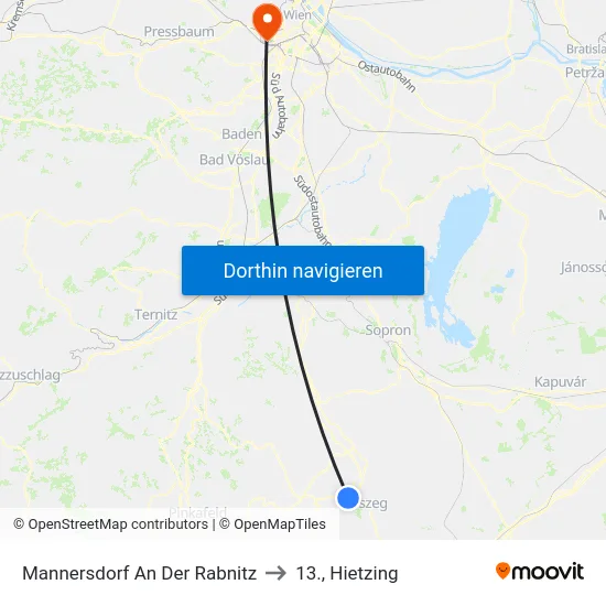Mannersdorf An Der Rabnitz to 13., Hietzing map