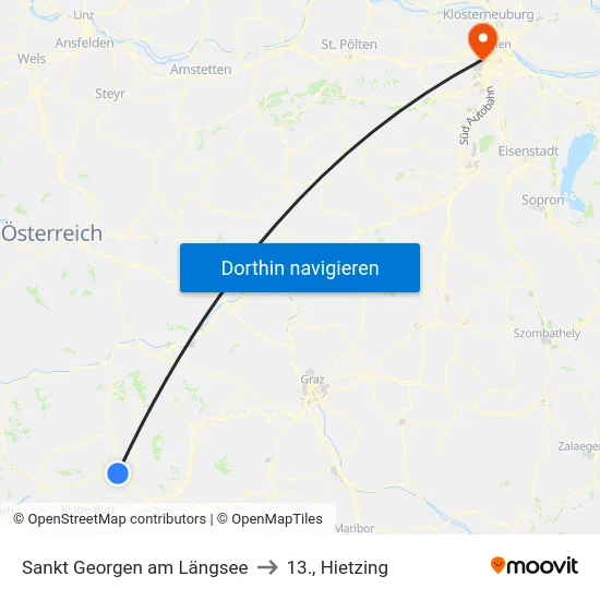 Sankt Georgen am Längsee to 13., Hietzing map