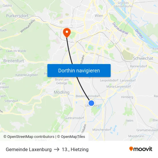 Gemeinde Laxenburg to 13., Hietzing map