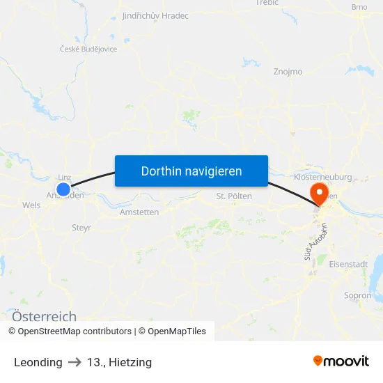 Leonding to 13., Hietzing map