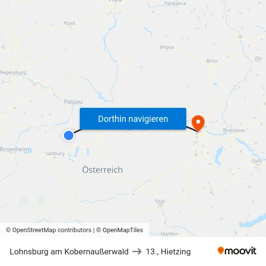 Lohnsburg am Kobernaußerwald to 13., Hietzing map