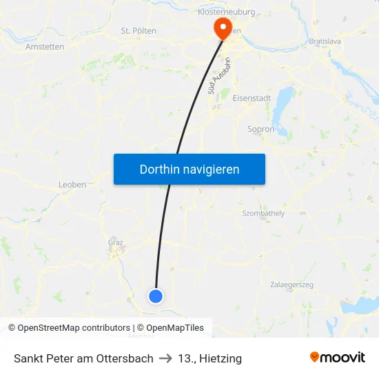Sankt Peter am Ottersbach to 13., Hietzing map