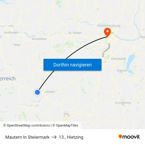 Mautern In Steiermark to 13., Hietzing map