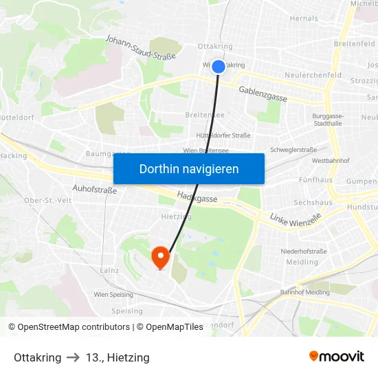 Ottakring to 13., Hietzing map