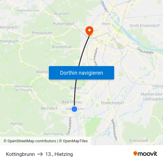 Kottingbrunn to 13., Hietzing map