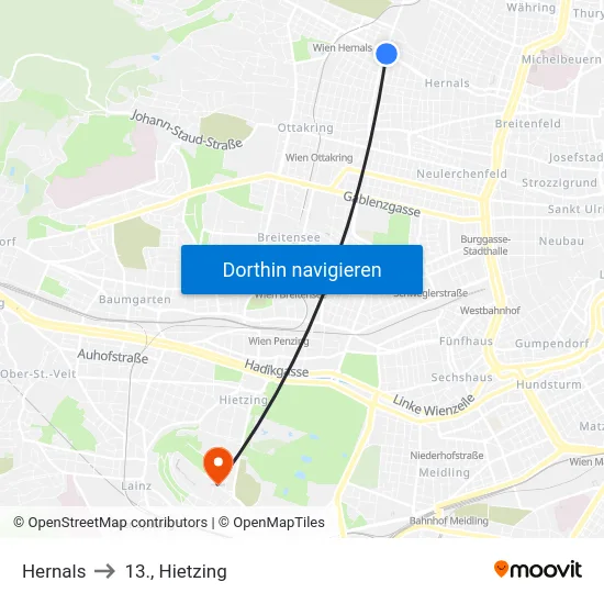 Hernals to 13., Hietzing map