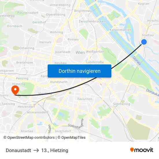 Donaustadt to 13., Hietzing map