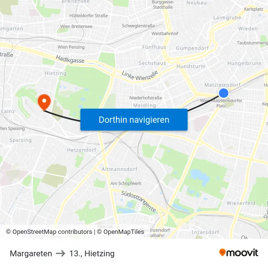 Margareten to 13., Hietzing map