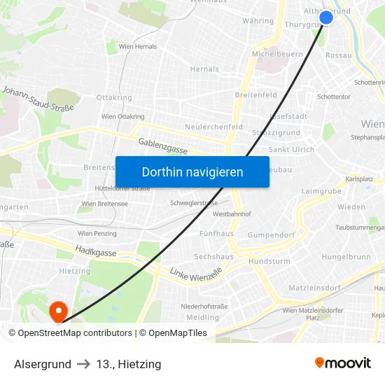 Alsergrund to 13., Hietzing map