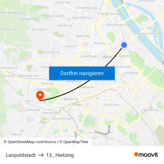 Leopoldstadt to 13., Hietzing map