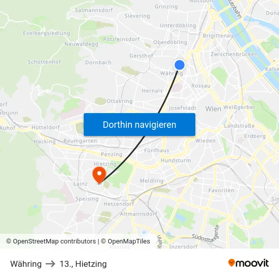 Währing to 13., Hietzing map