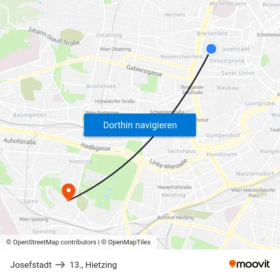 Josefstadt to 13., Hietzing map
