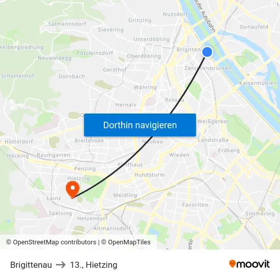 Brigittenau to 13., Hietzing map