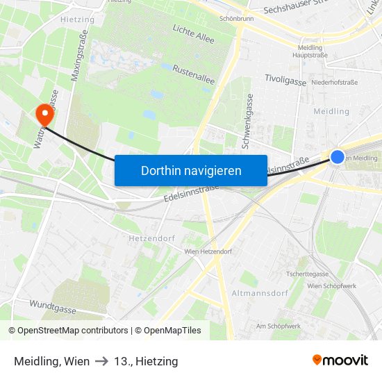 Meidling, Wien to 13., Hietzing map