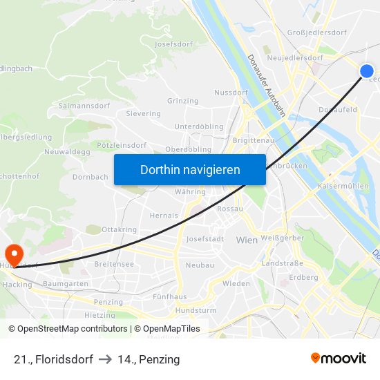 21., Floridsdorf to 14., Penzing map