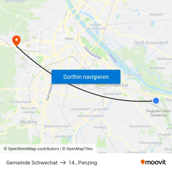 Gemeinde Schwechat to 14., Penzing map