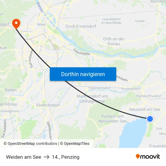 Weiden am See to 14., Penzing map