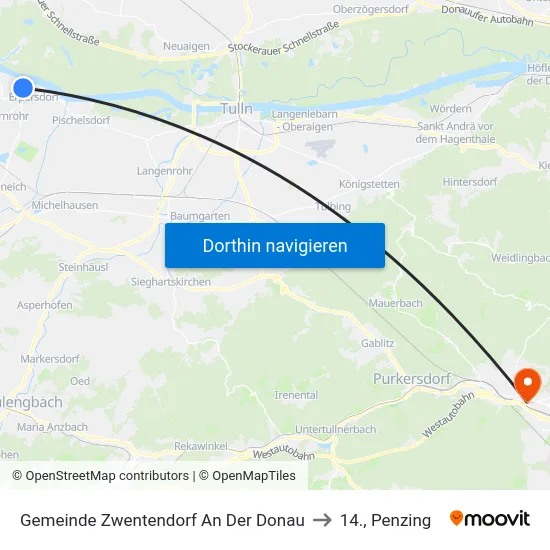 Gemeinde Zwentendorf An Der Donau to 14., Penzing map