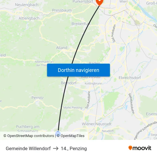 Gemeinde Willendorf to 14., Penzing map