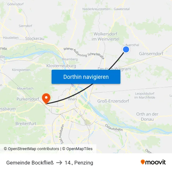 Gemeinde Bockfließ to 14., Penzing map