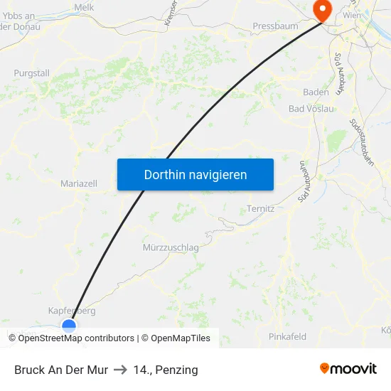 Bruck An Der Mur to 14., Penzing map