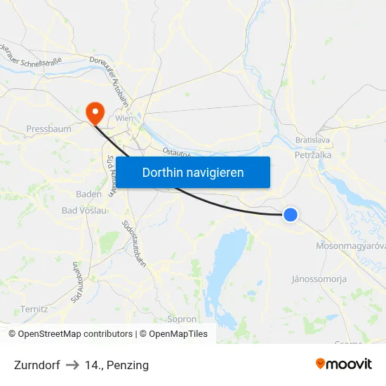 Zurndorf to 14., Penzing map