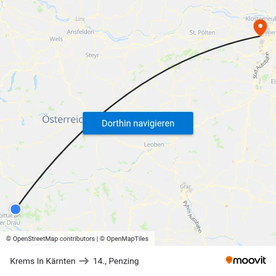 Krems In Kärnten to 14., Penzing map